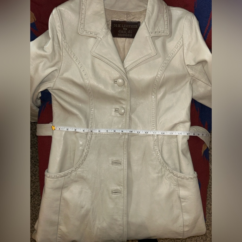 Vintage Taupe/Beige Leather Belted Trench Coat 24K by Dan di Modes Size S/M - Picture 13 of 16